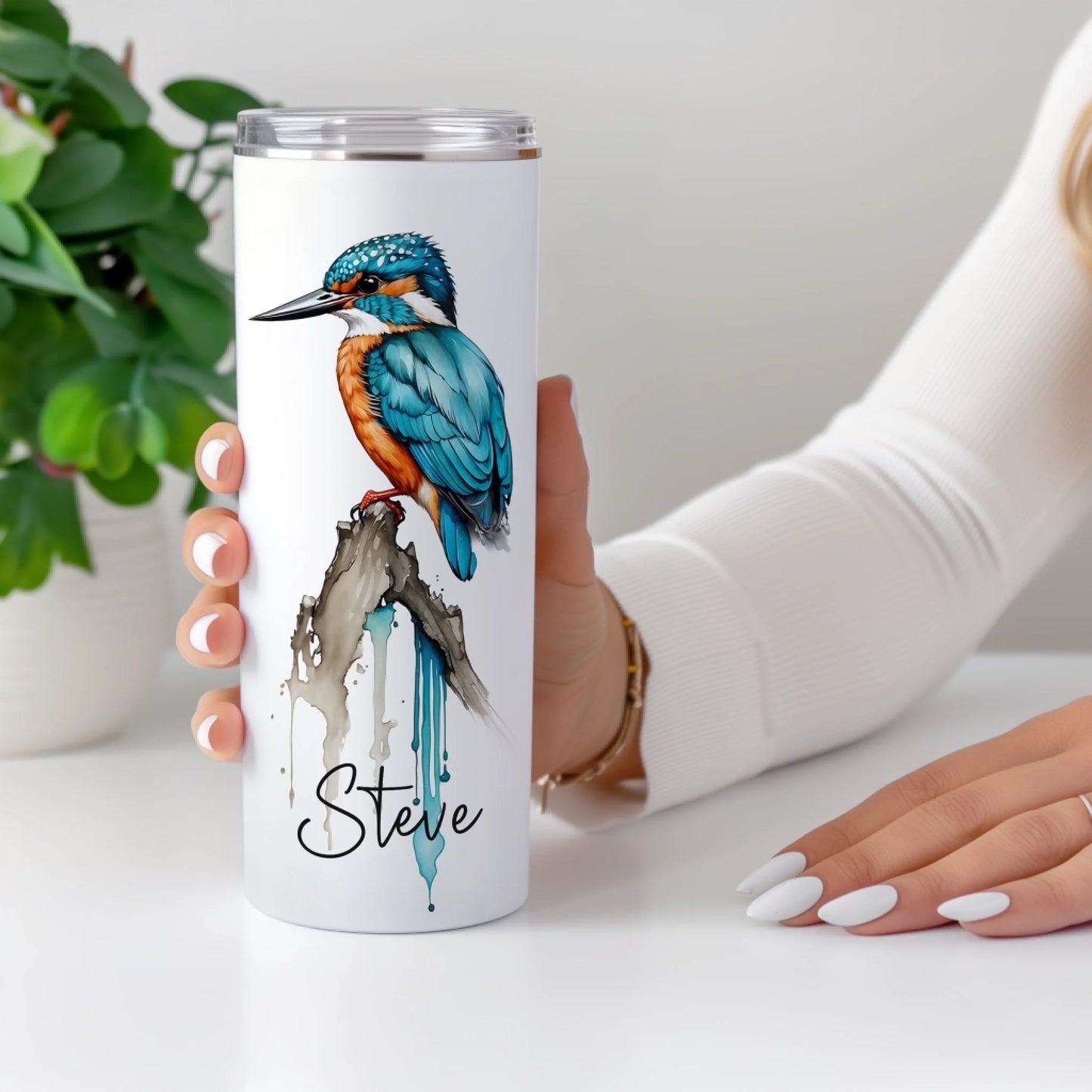 3 birds Personalised bird travel tumbler on white background