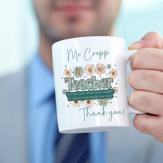 Pretty pastel daisy teacher mug with custom name