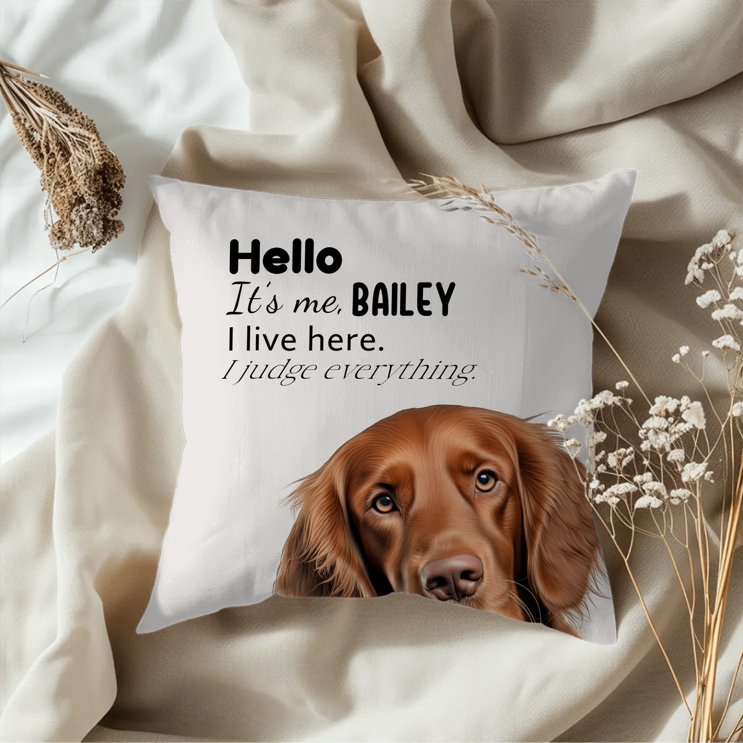 Pillow - Square - Dog with name and quirky quote