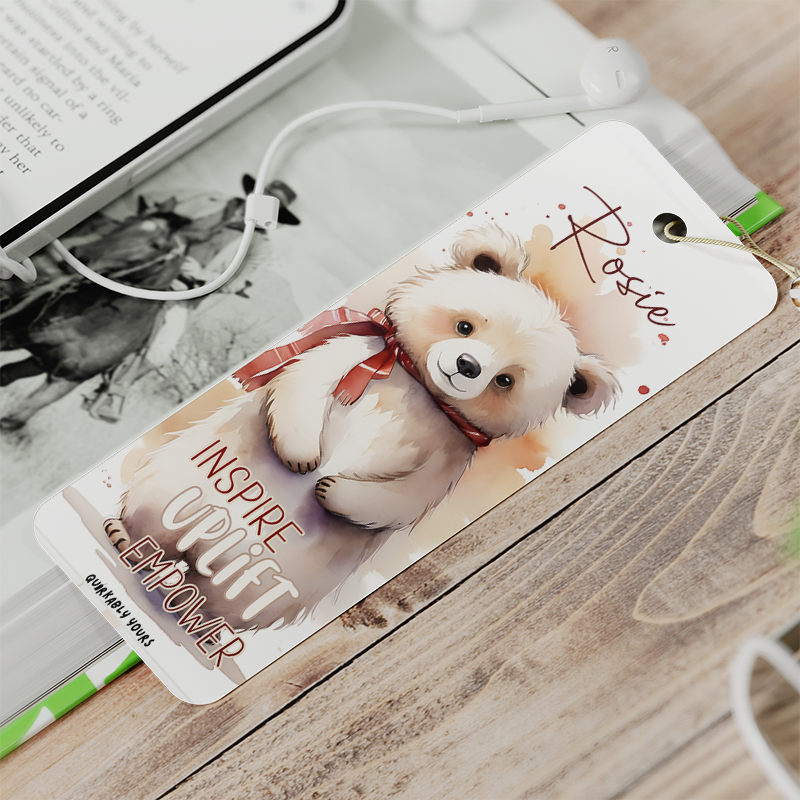 bear bookmark with name and quote