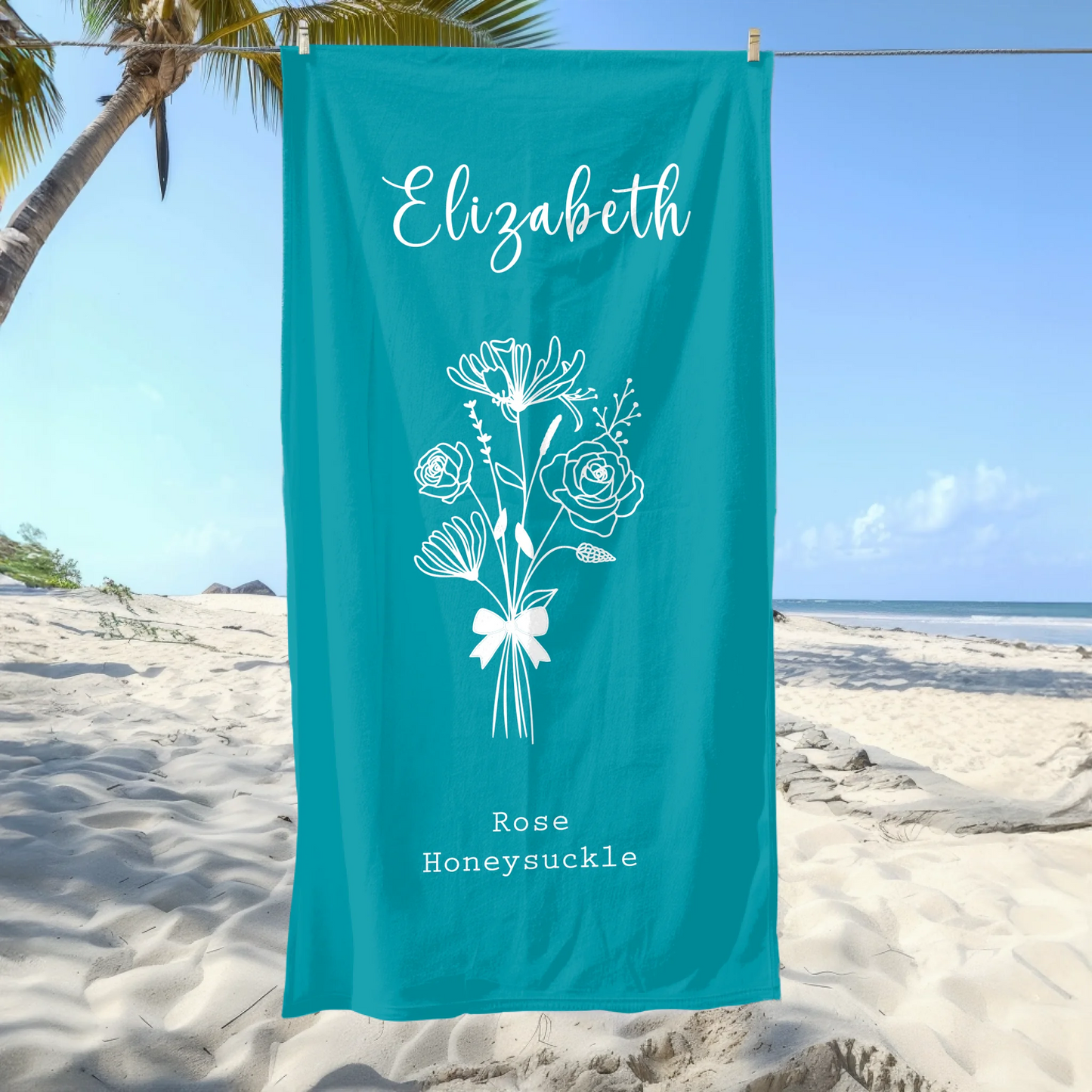 Personalised towel with birth flower bouquet