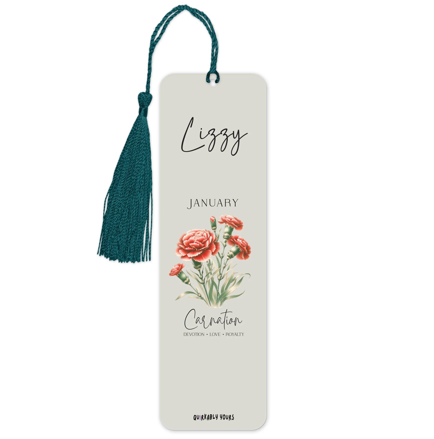 UK personalised bookmark featuring books, blooms, and birth month flower