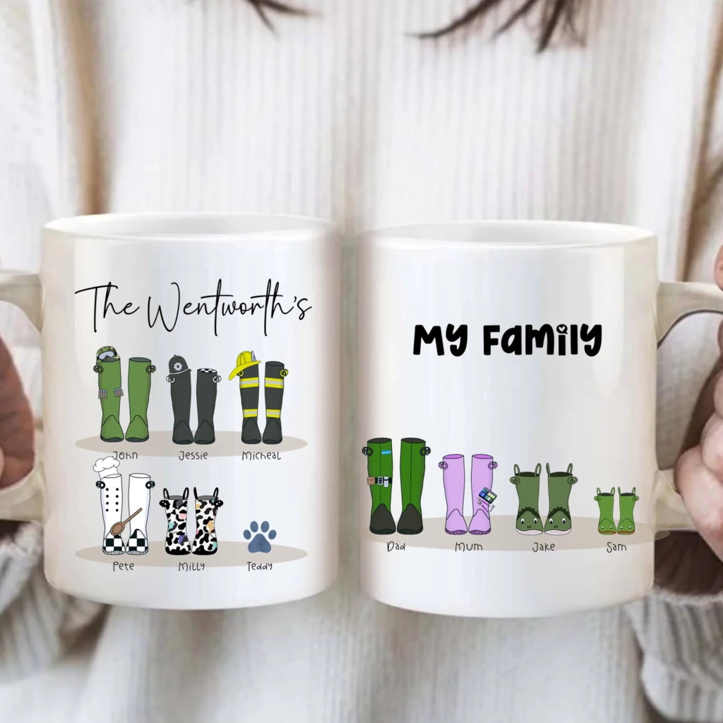 Unique family mug with name and boot choices