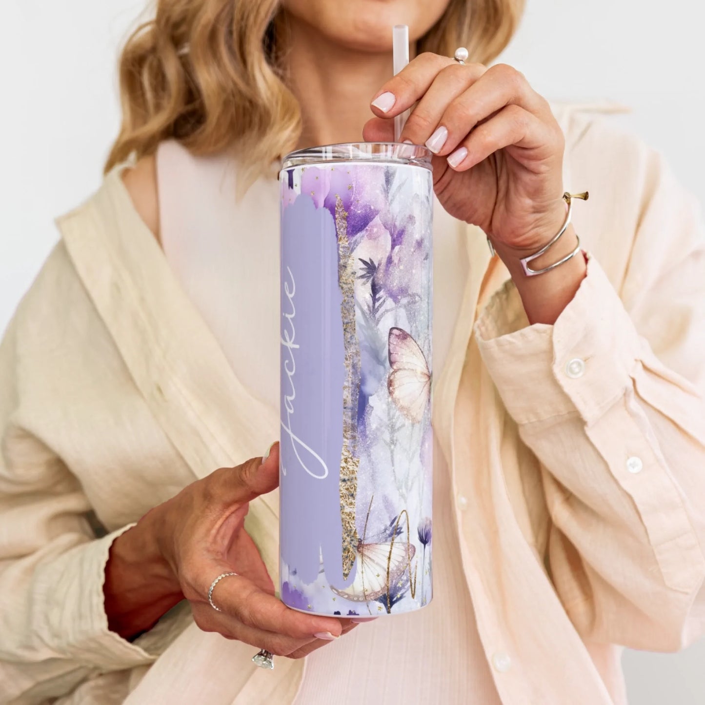 Personalised butterfly tumbler for teacher gift with name