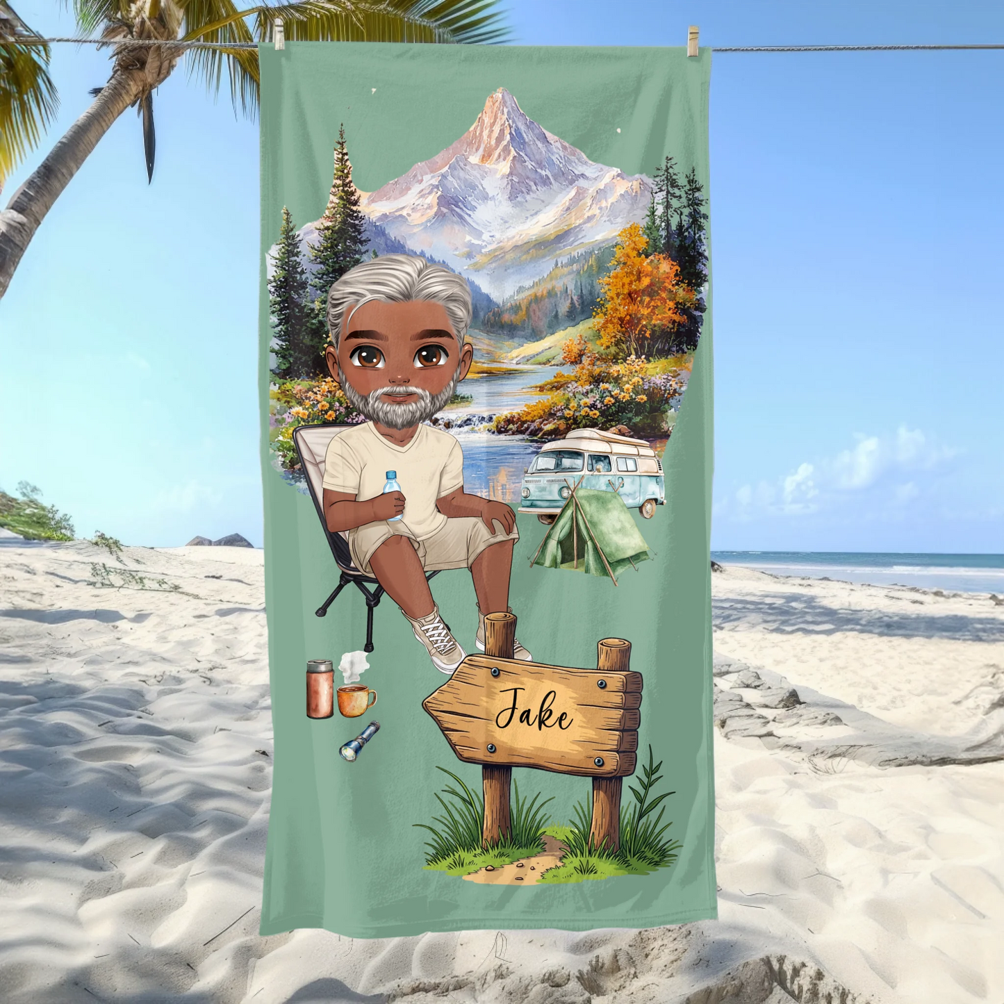 Quick dry towel with campsite design