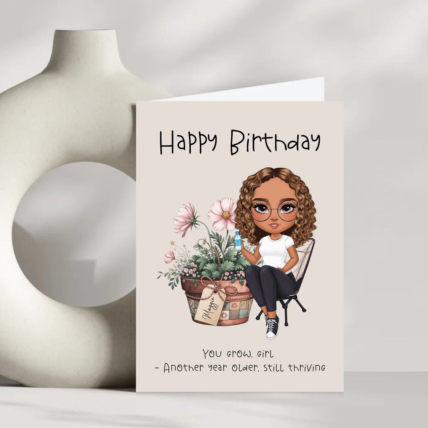 Custom cartoon character card with plant