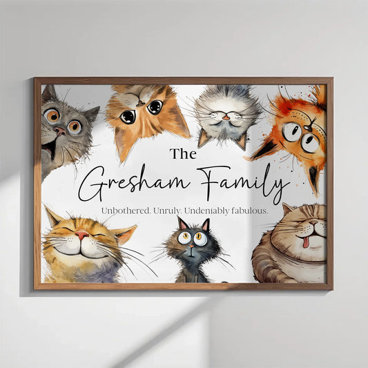 Personalised cat print with family name