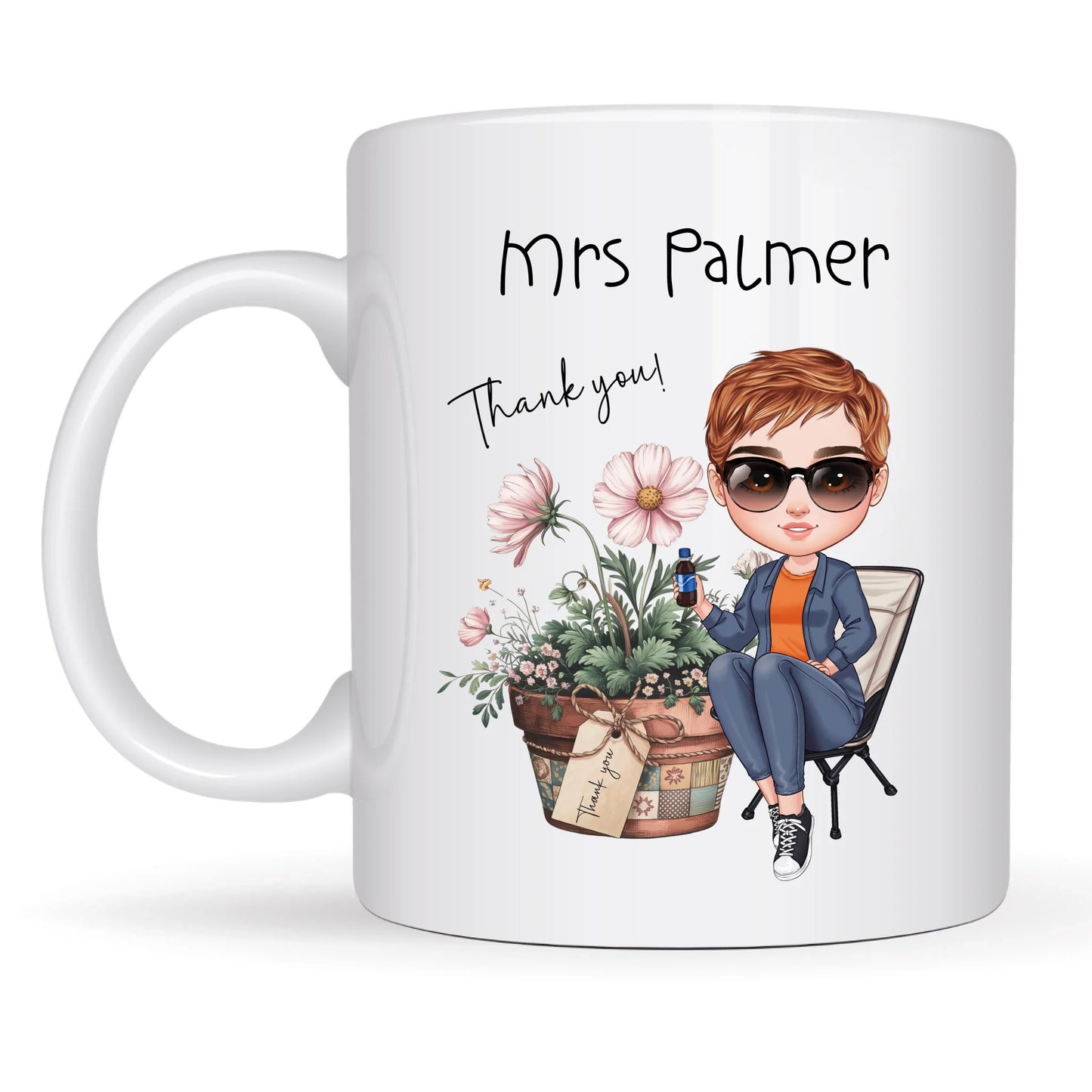 Cartoon character thank you mug