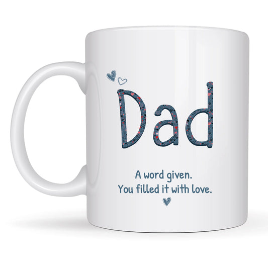 Personalised dad or daddy mug with sketched hearts