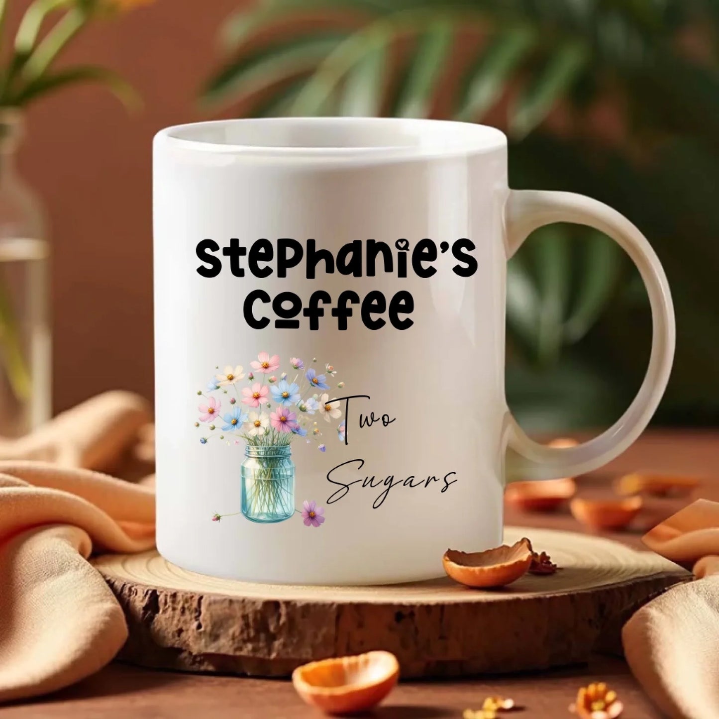 Personalised desk mug with flowers
