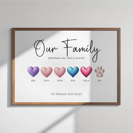 Personalised family print with hearts and paw prints