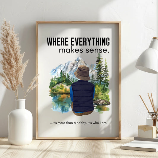 personalised fishing print with custom man character