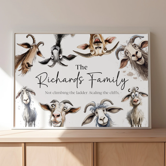 Personalised goat family print wall art