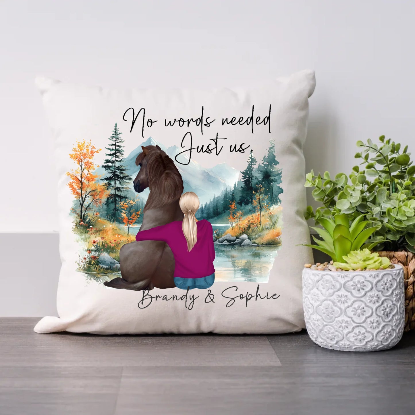personalised horse and lady cushion