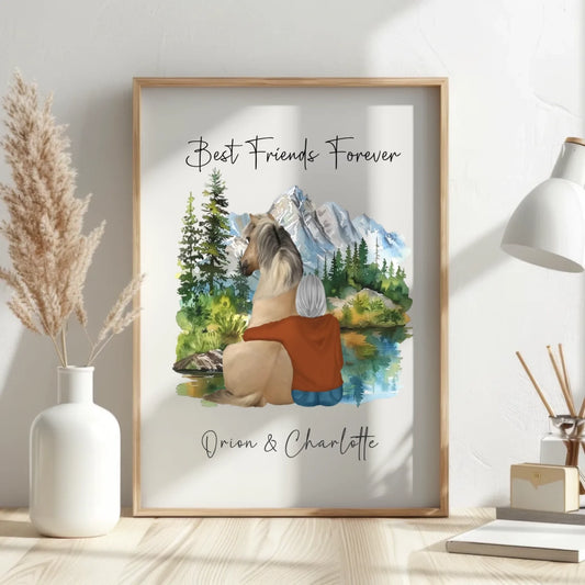Personalised horse print for women – touching equestrian artwork gift