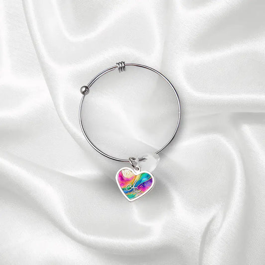 Customisable Silver Bracelet with Initial and Heart Charm