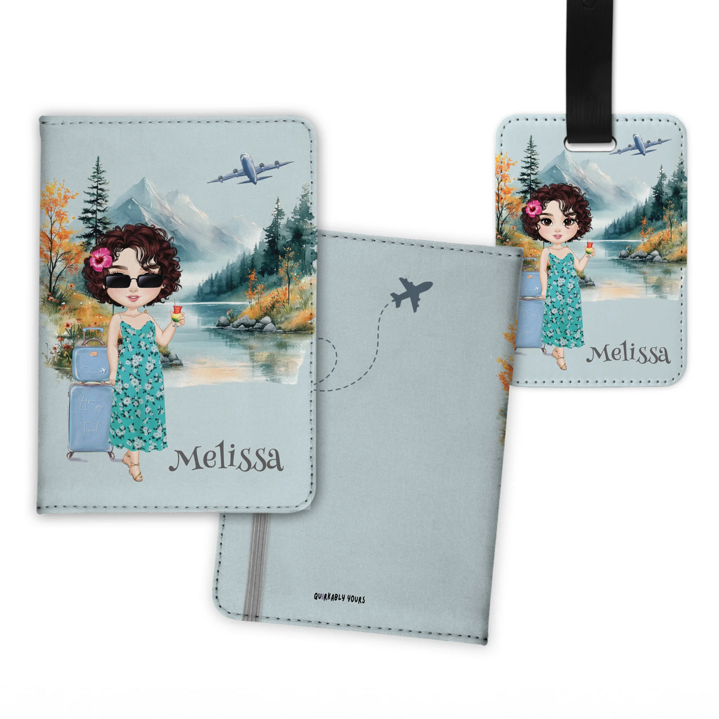 Cartoon-style woman on passport cover