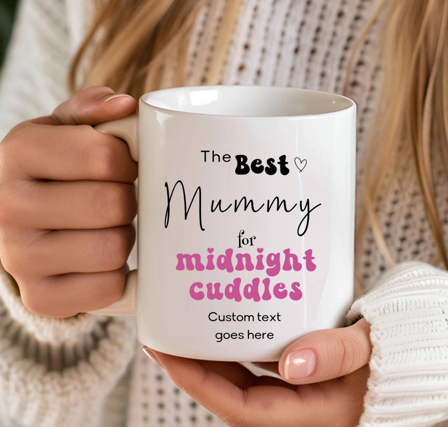midnight cuddles Pink mug for mummy personalised gift