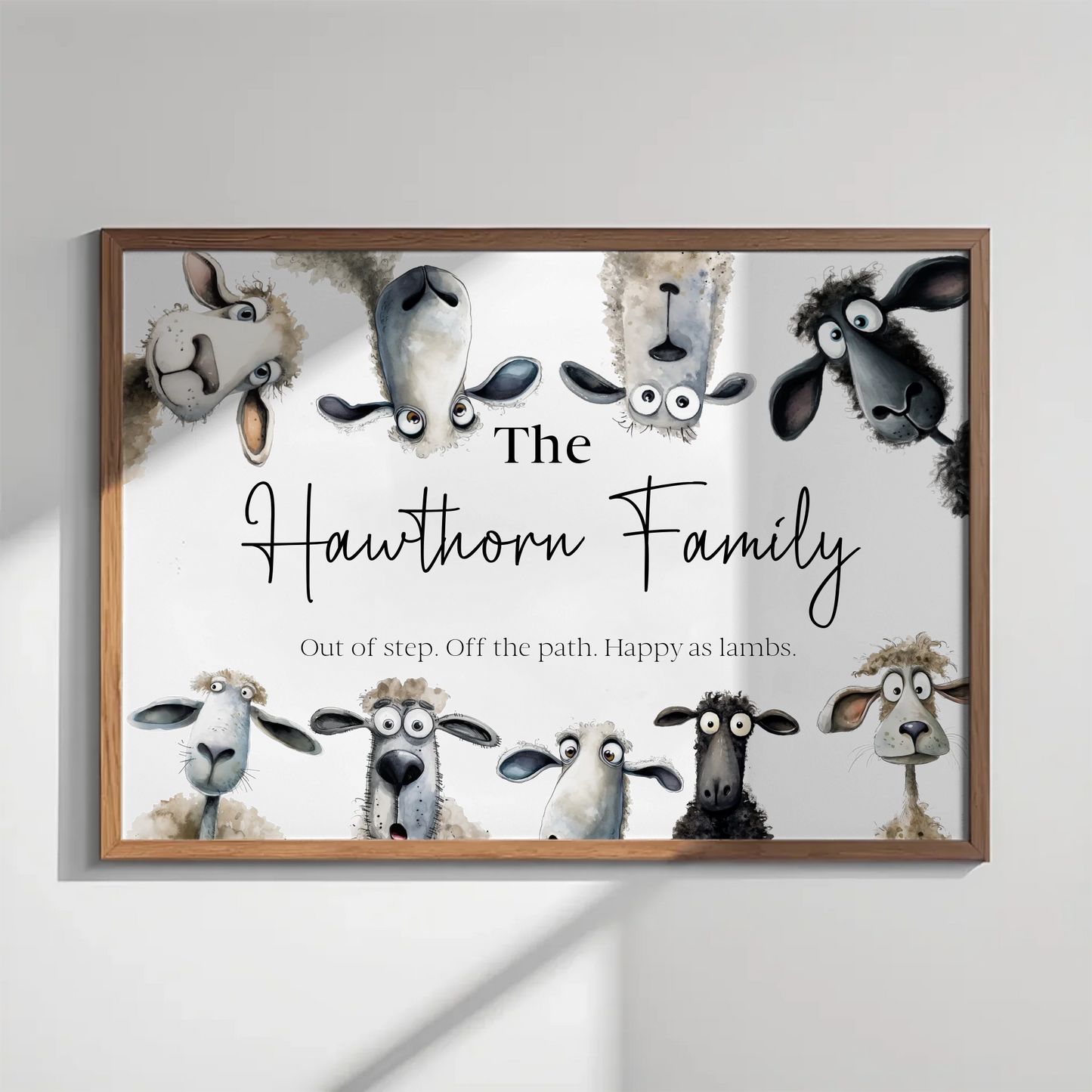 Personalised sheep family print with quirky characters