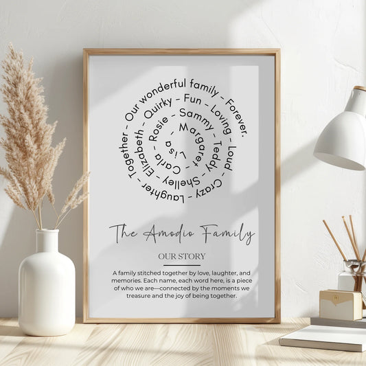 Personalised spiral family print with custom names