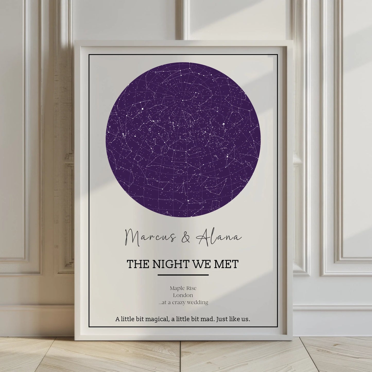 Personalised star map print with constellations