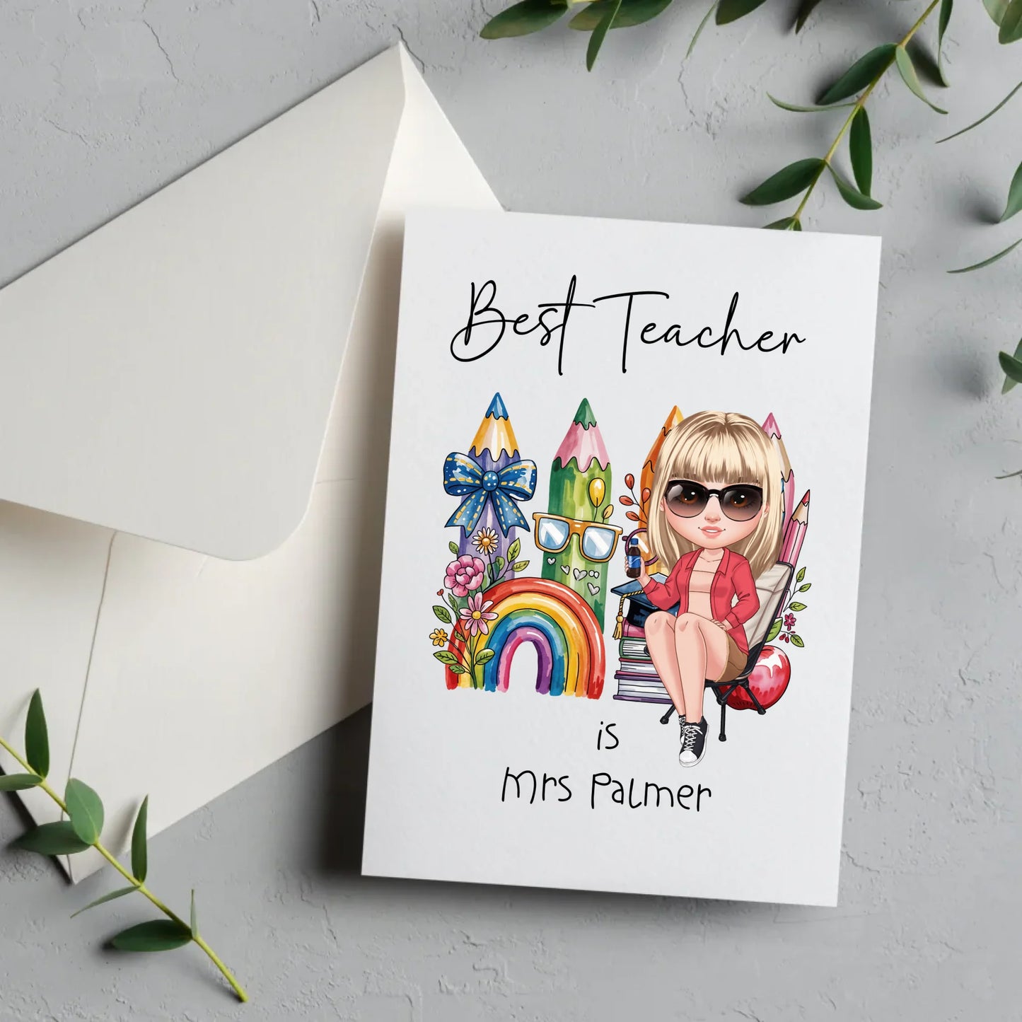 Personalised thank you card for teachers with cartoon design