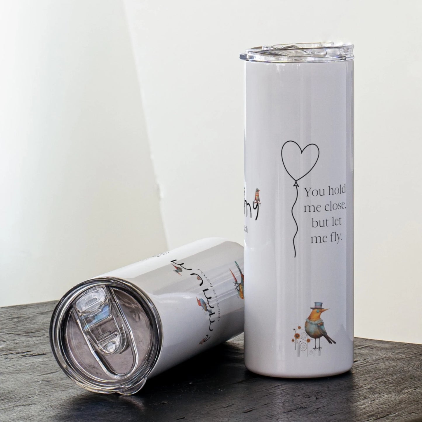 Travel tumbler with heartfelt verse design for mum or dad