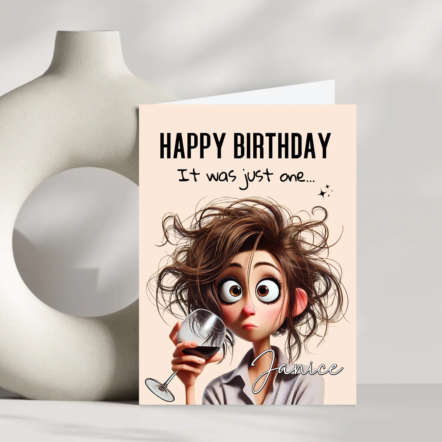 Cartoon lady wine card 5x7 inches