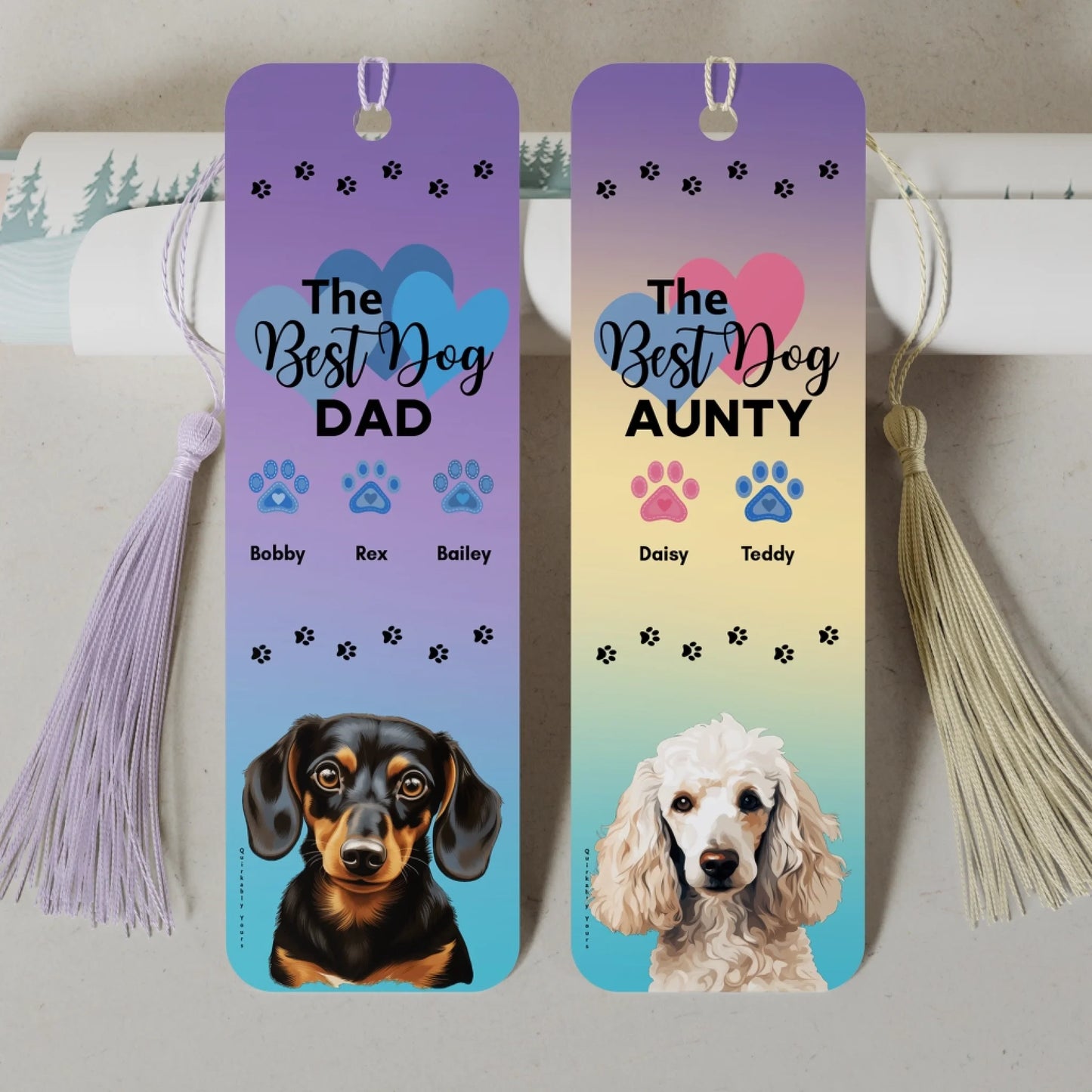 Bookmark with paw prints and name