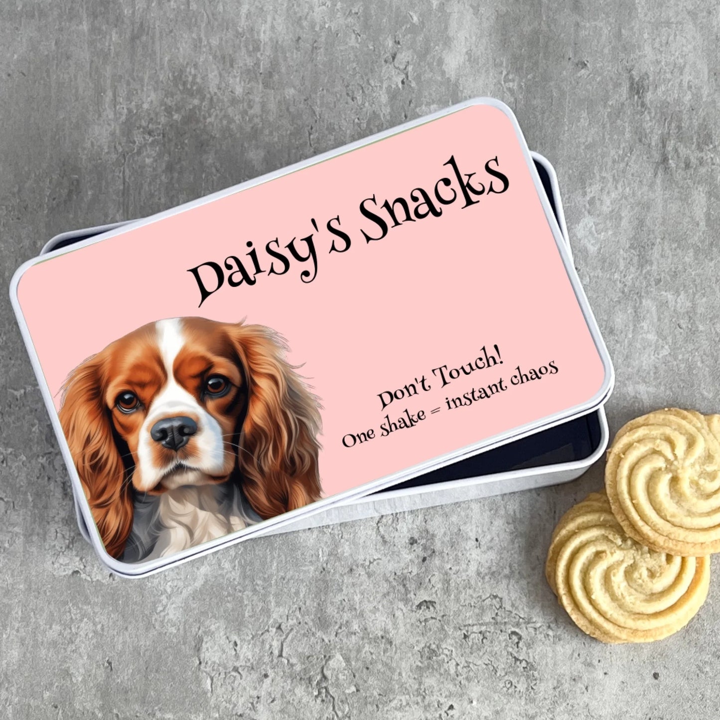 Dog treat container with pet name