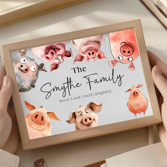 Fun Family Pig animal print with family name
