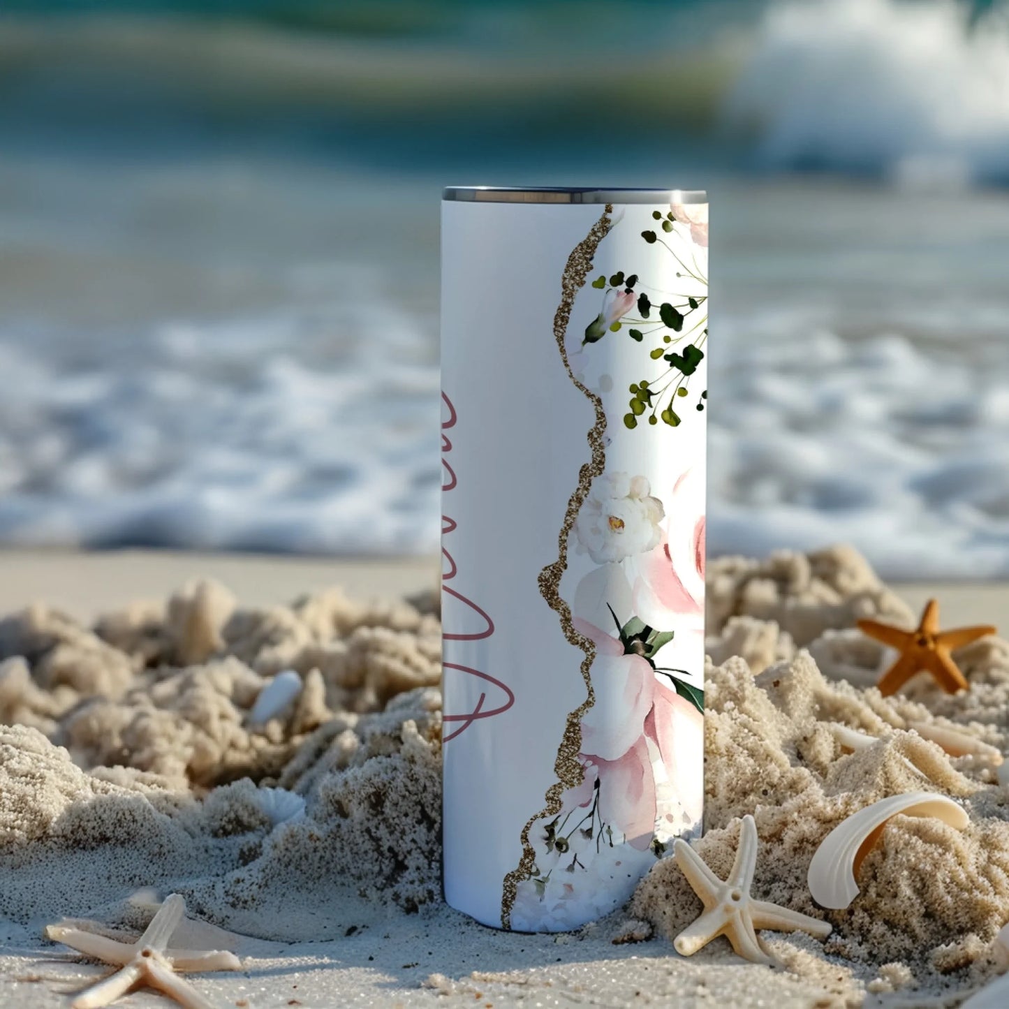 Elegant insulated travel cup with personalised name for birthdays or Christmas