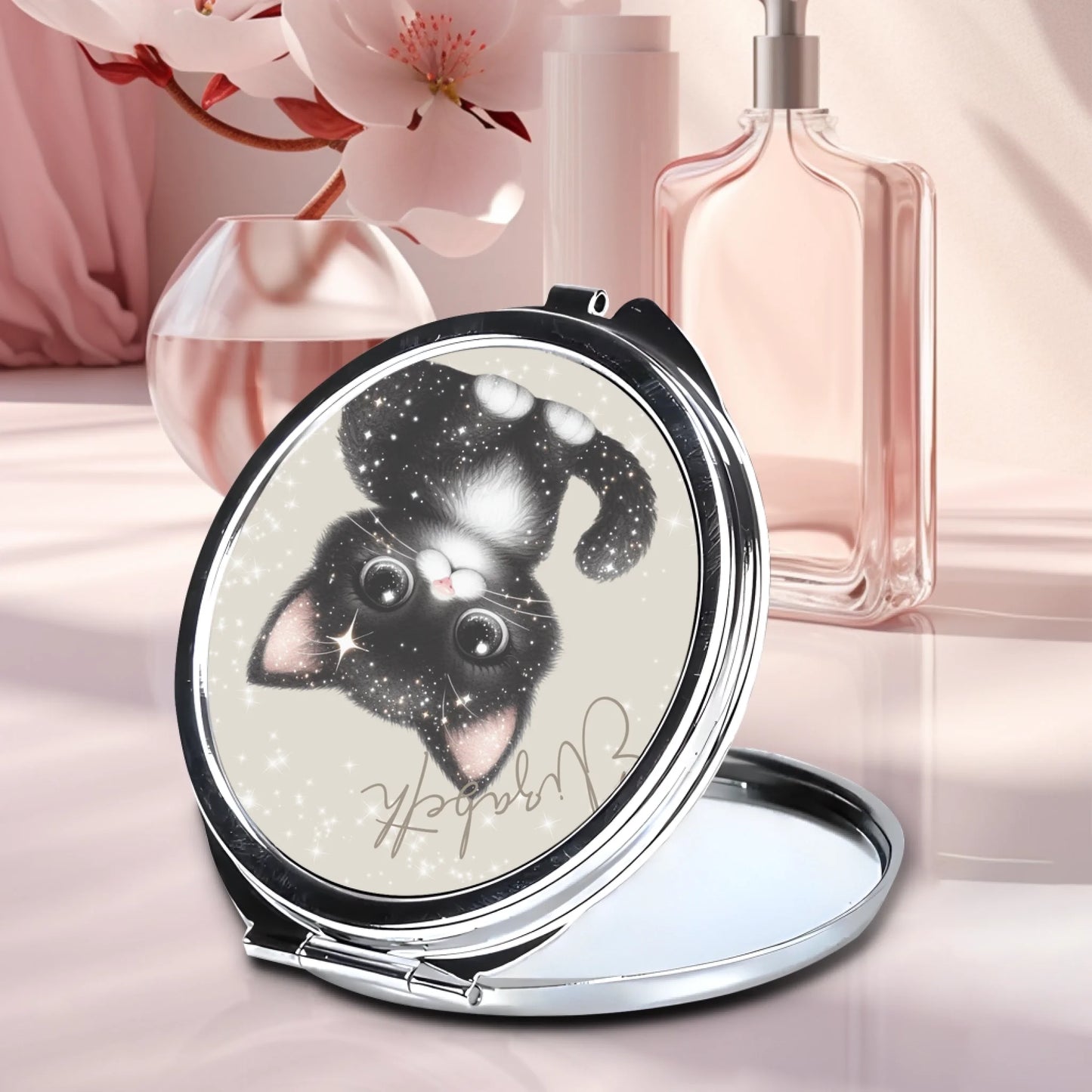 personalised custom name cat purse mirror