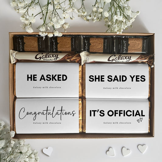 Letterbox engagement chocolate gift set for couples UK