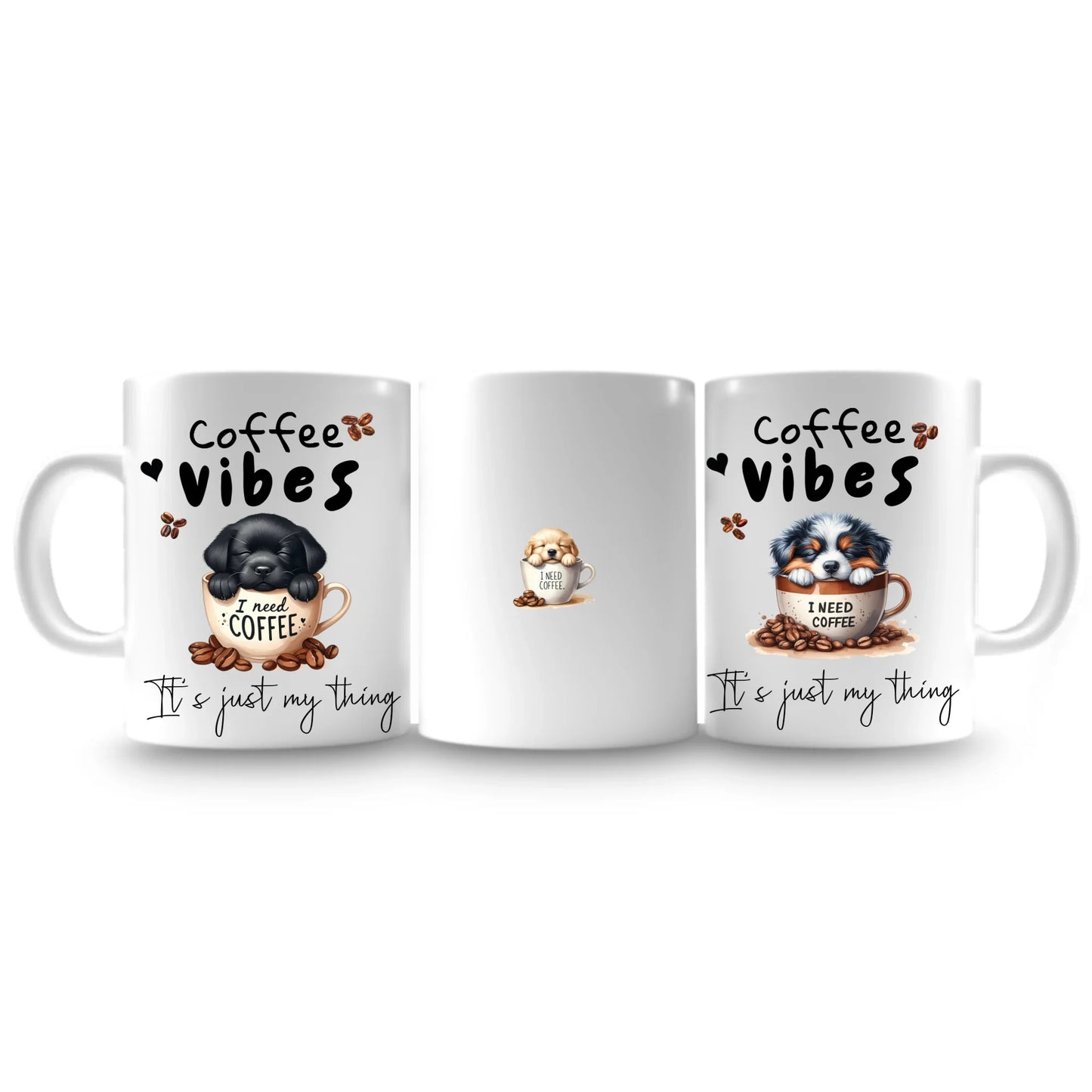 Cute puppy peeking mug