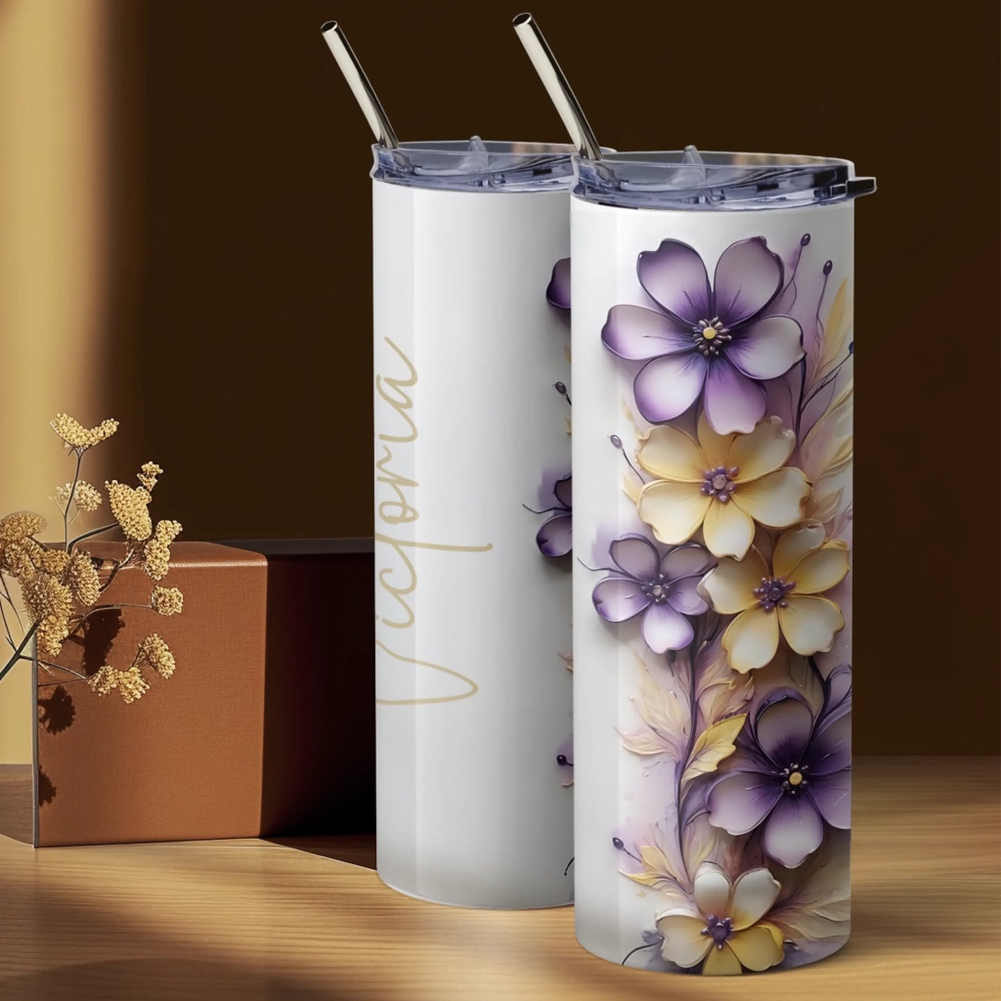 insulated flower tumbler white background