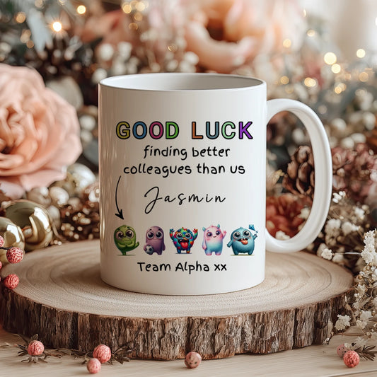 Quirky Colleague Gift Mug – Good Luck and Fun Monsters