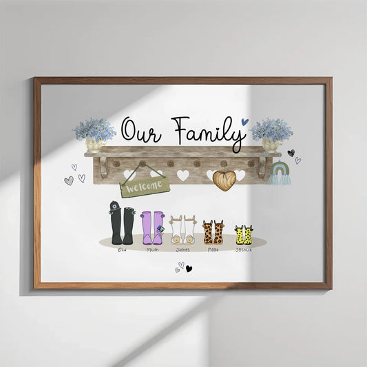 Custom family wall art with names and pets