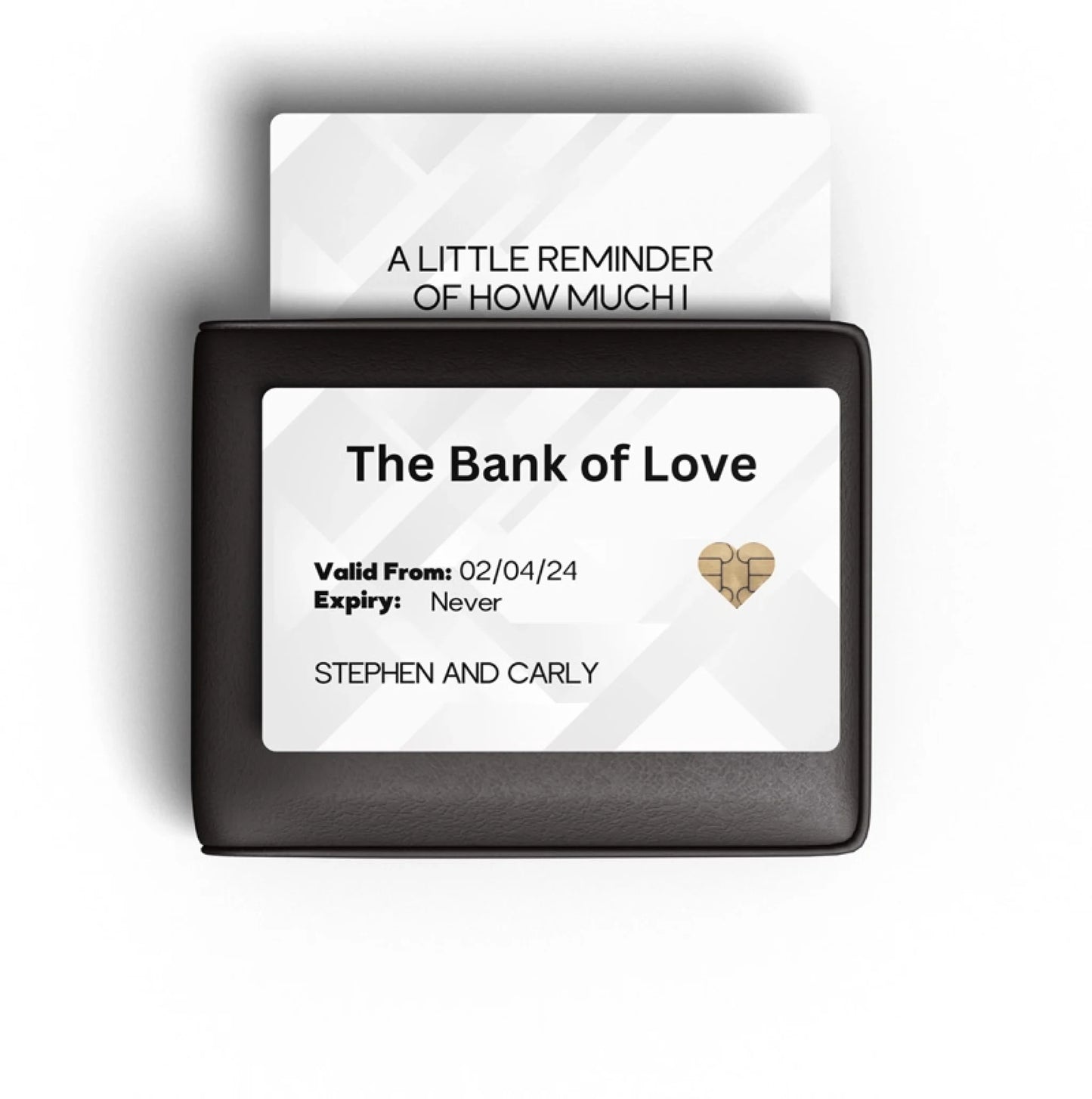 Romantic personalised card sized to fit wallet