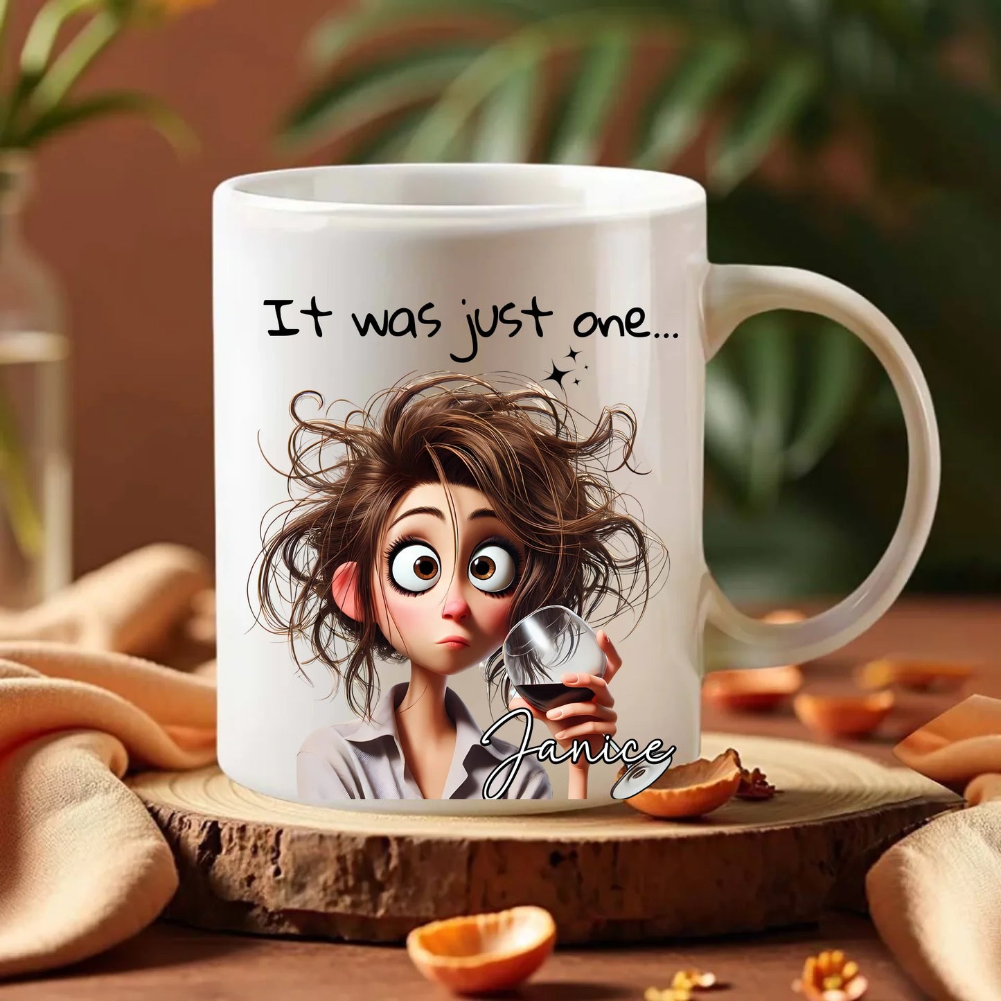 Cartoon lady red wine mug gift idea