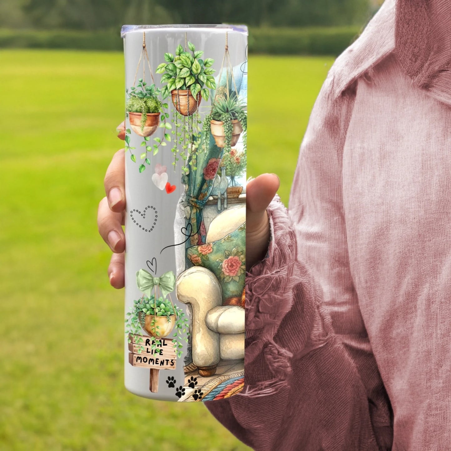 Insulated travel cup with cat owner design and name