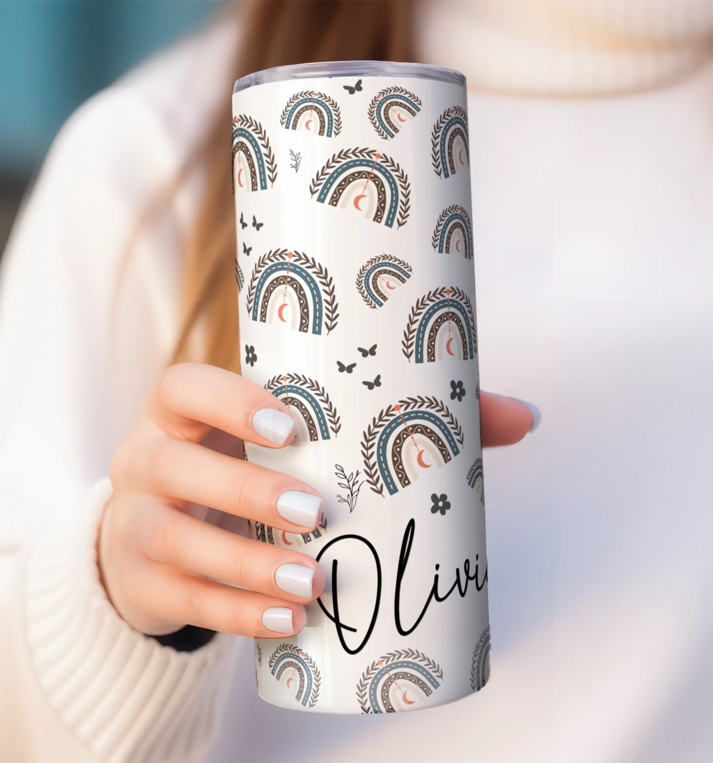 Rainbow tumbler with quirky personalised text option