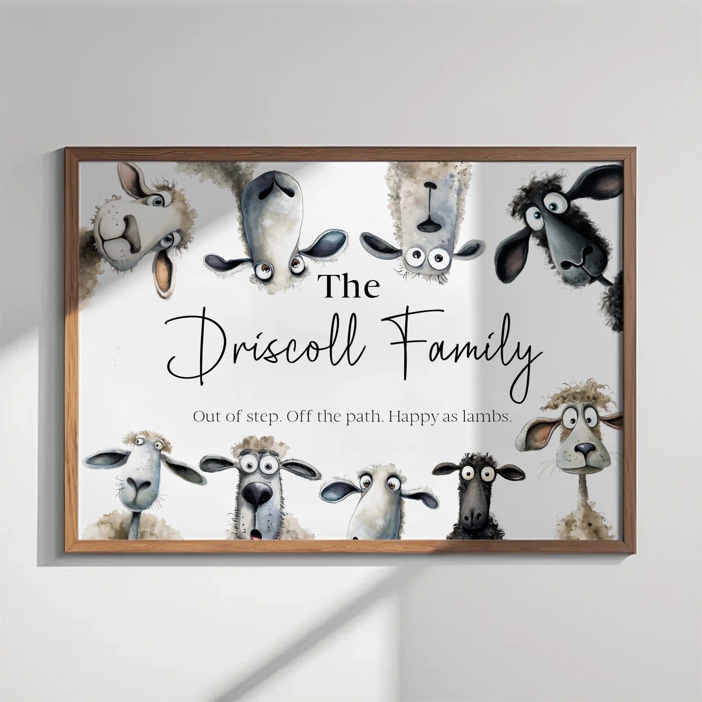 Custom animal print with sheep peeking from edges