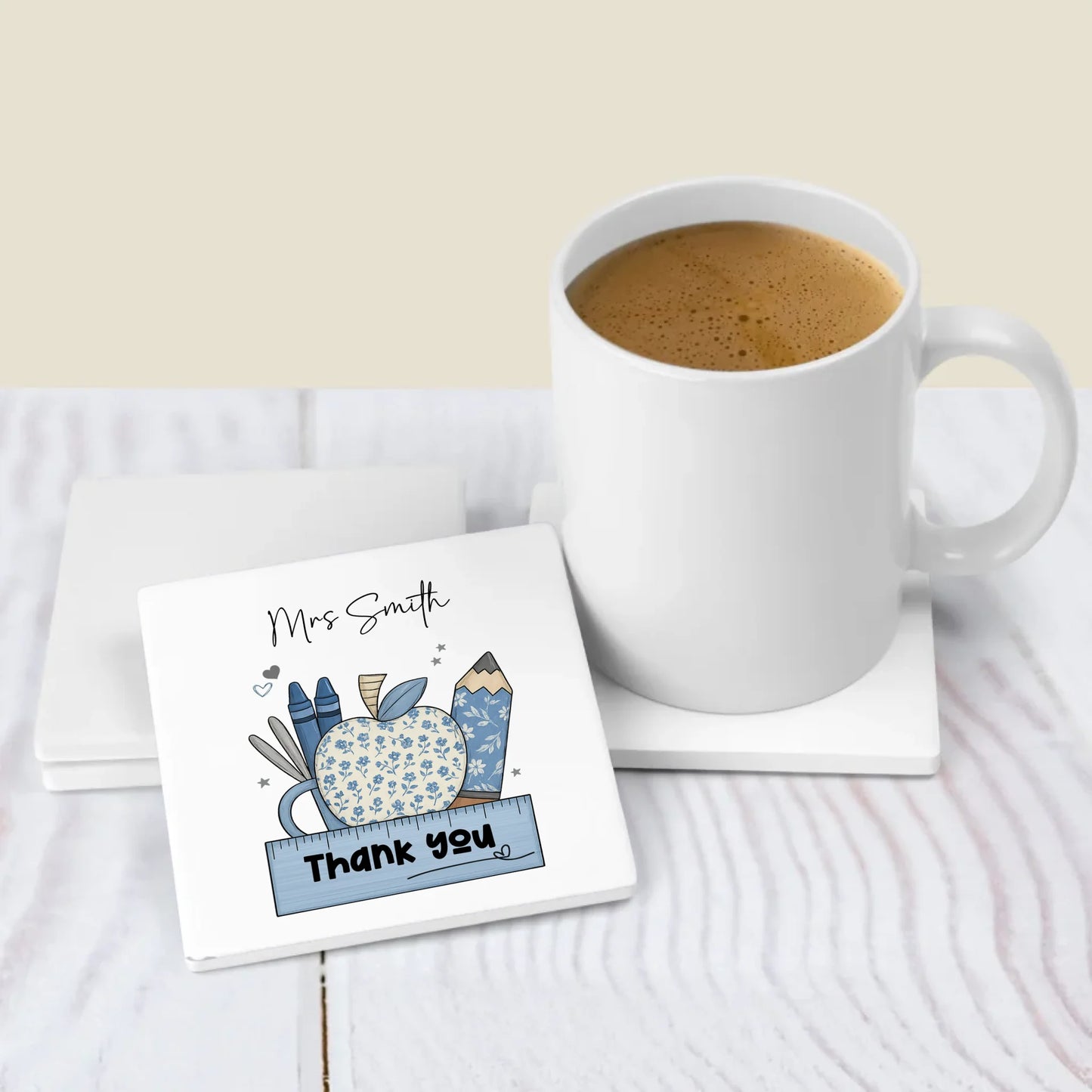 Fun teacher coaster gift with bow or message in centre
