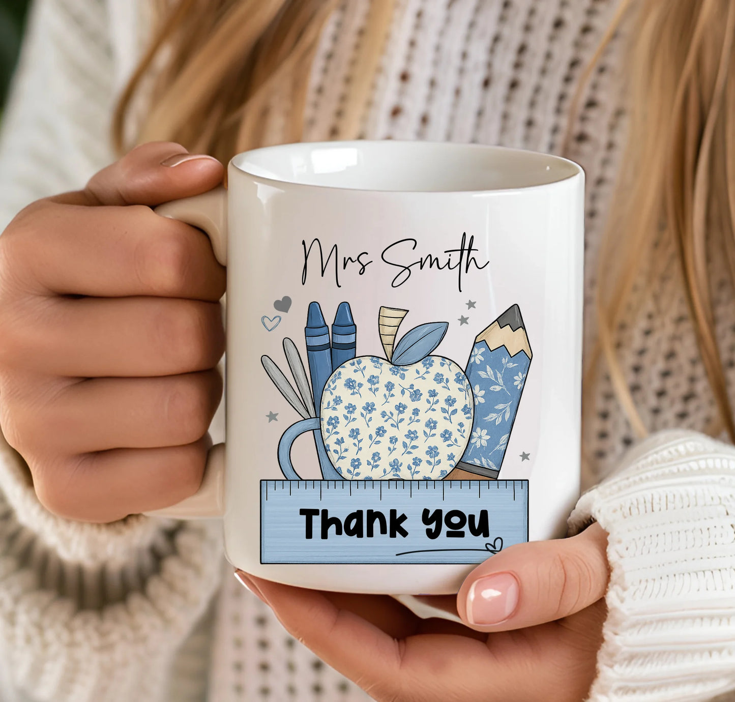 blue themed thank you mug