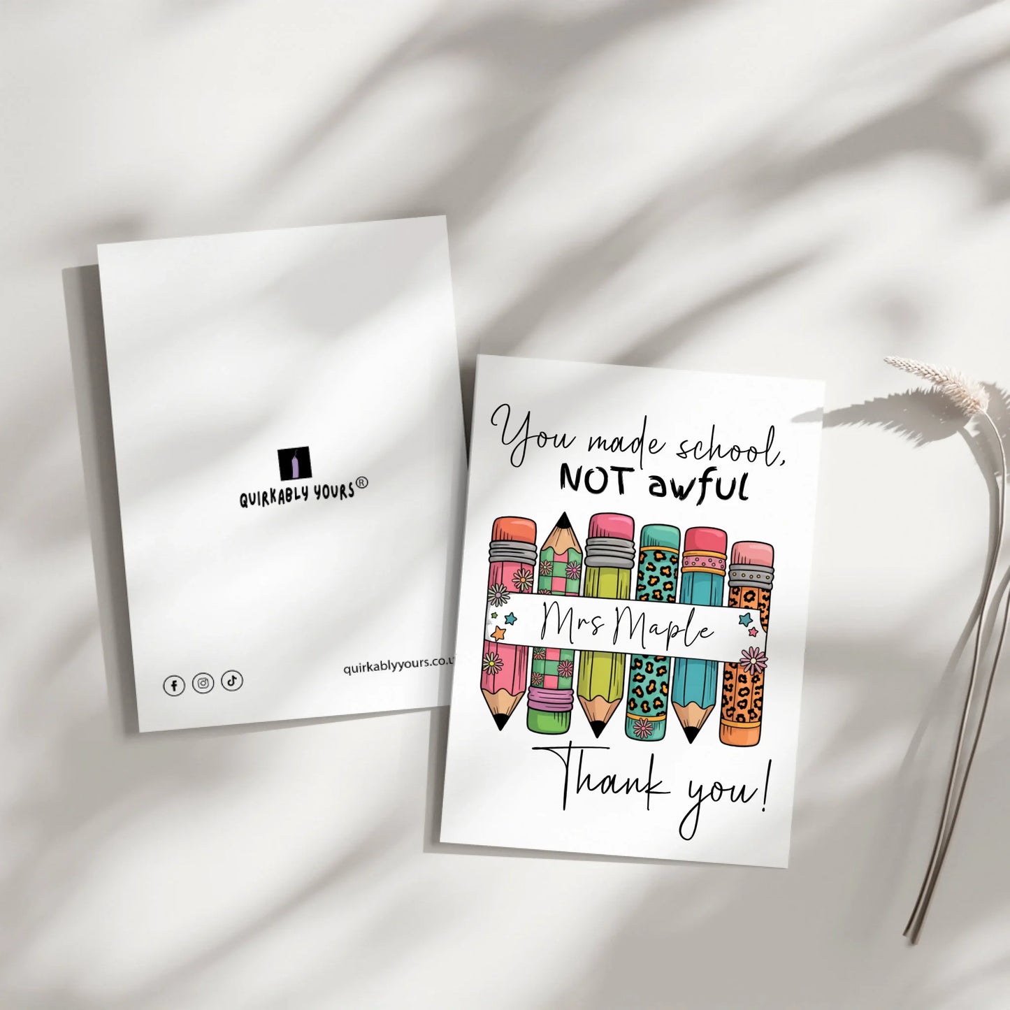 Personalised best teacher card with heart and custom message