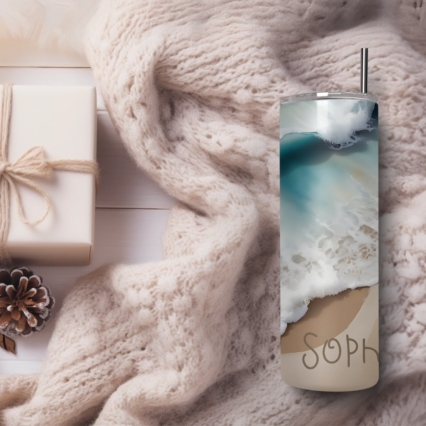 Beach waves travel mug UK
