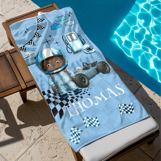 Kids racing car holiday towel UK