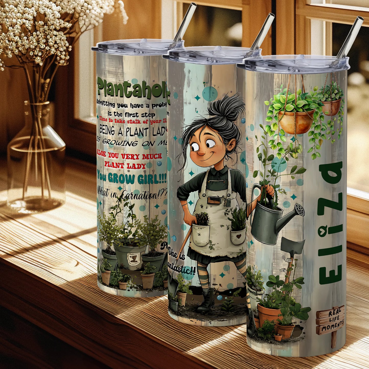 Personalised plant lady travel cup with custom name