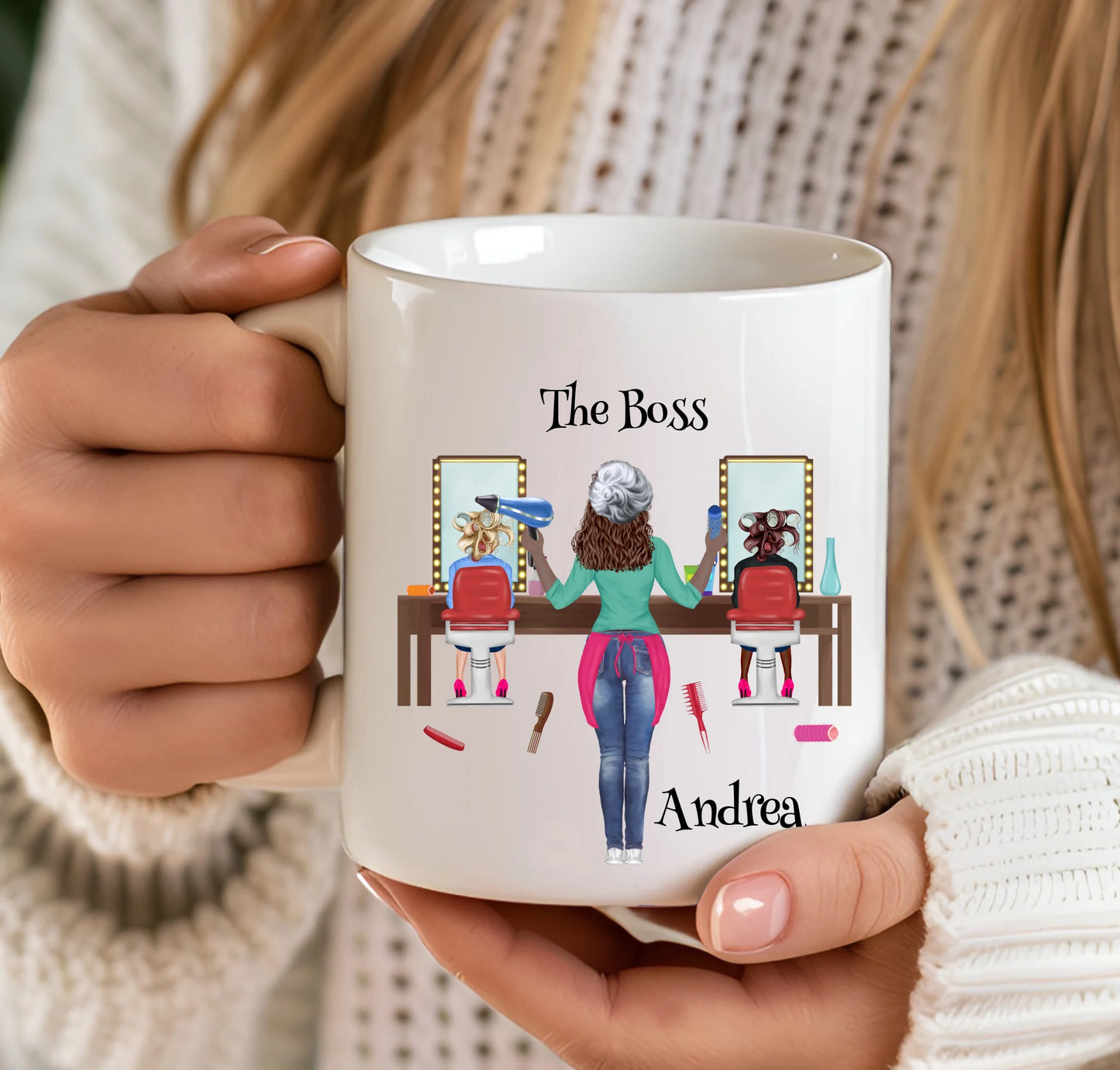 The Boss mug with name for hair stylists